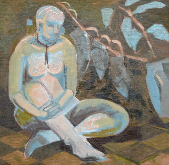 Seated Nude + Plant, 2002, oil on wooden panel, 9 3/8 x 9 5/8 inches