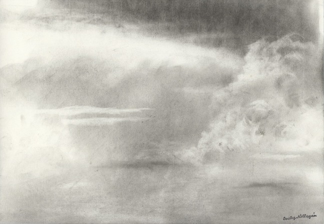 Charcoal drawing a hazy sky with soft clouds