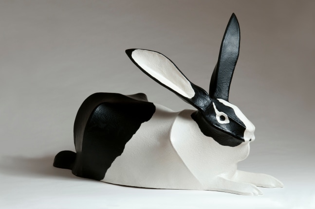 Anne Arnold,&amp;nbsp;Black And White Rabbit, 1970, polyester resin coated canvas over wood polychrome, 24 1/4 x 16 1/2 x 40 inches