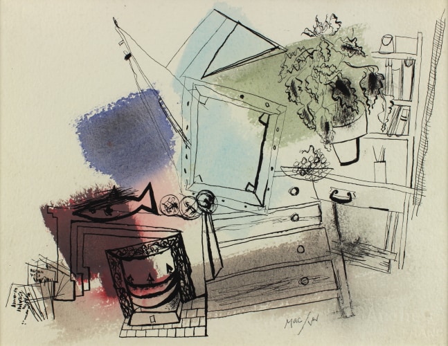 Untitled (Key West Interior), c. 1937-39, watercolor and ink on paper, 11 1/4 x 15 1/4 inches