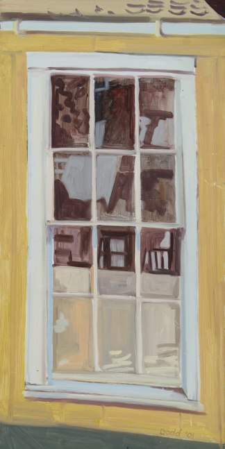 Window, Reflections, Yellow House, 2001, oil on Masonite, 19 3/4 x 10 inches