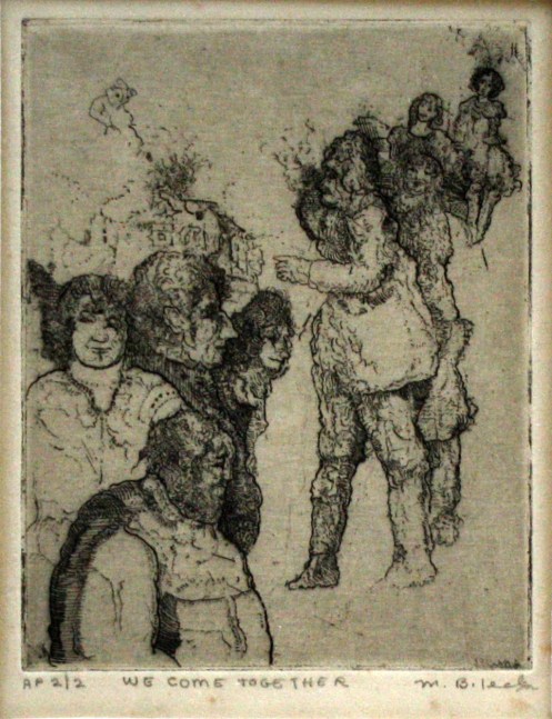 Marvin Bileck, We Come Together, n.d., etching and engraving, 4 7/8 x 3 7/8 inches