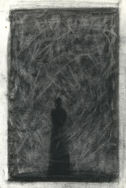 Atmospheric charcoal drawing of the silhouette of a woman in the distance