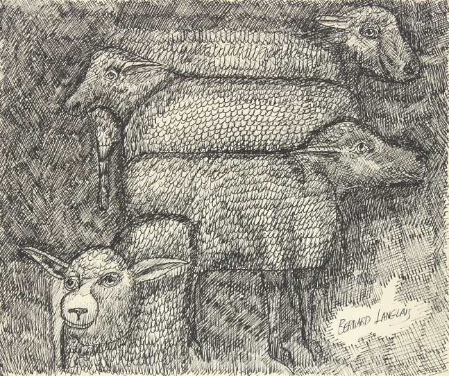 Four Sheep,&amp;nbsp;ca. 1970, pen and ink on paper, 14 x 16 3/4 inches&amp;nbsp;