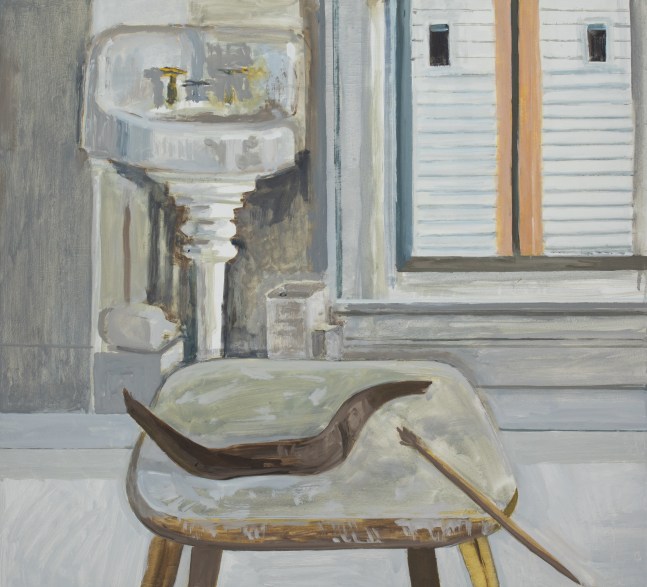 Btown Studio, Sink + Seed Pod + Window, 2022, oil on Masonite, 18 x 19 3/4 inches