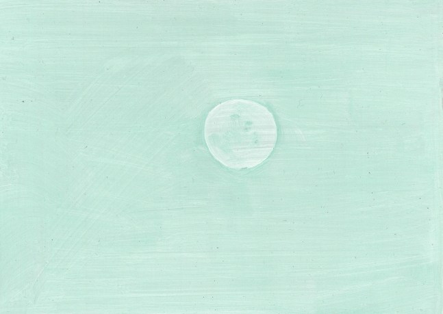 Painting of a full moon in a light green sky