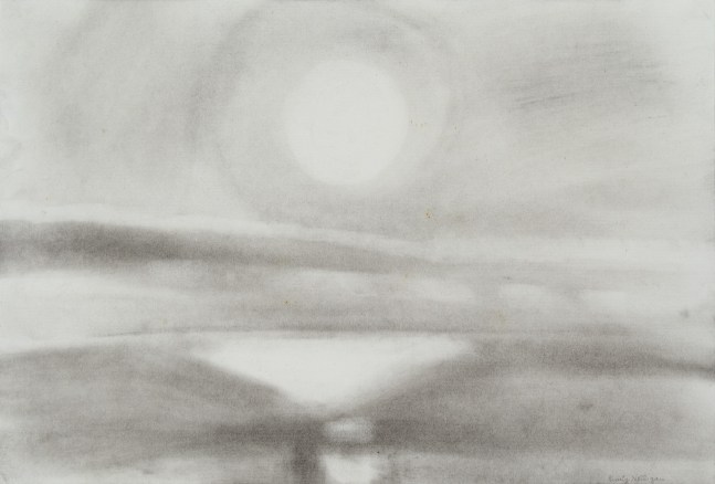 Charcoal landscape drawing of the sky and sea on a bright morning