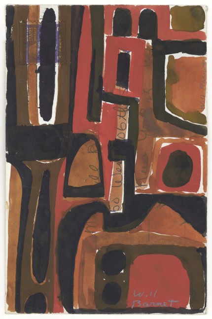 Untitled,&amp;nbsp;c. 1953-1954, mixed media on paper, 6 3/16 x 4 1/8 inches