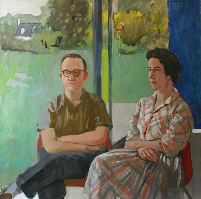 Fairfield Porter, Molly and Walter Bareiss,&amp;nbsp;1959, oil on canvas, 45 1/2 x 45 1/2 inches