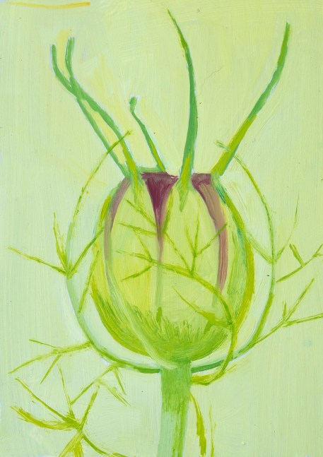 Painting of a green flower bulb on a green ground
