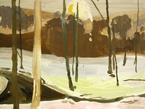 Sunset and Snow I, 2005, oil on board, 9 1/2 x 13 inches