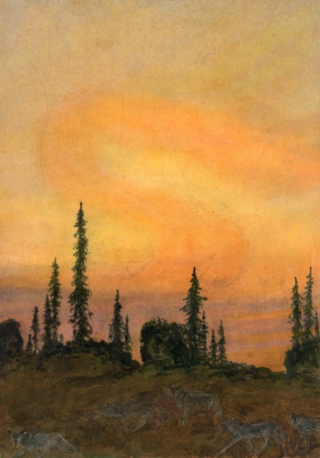 Ondaanimad, 2024-25, watercolor on paper, 11 x 7 3/4 inches