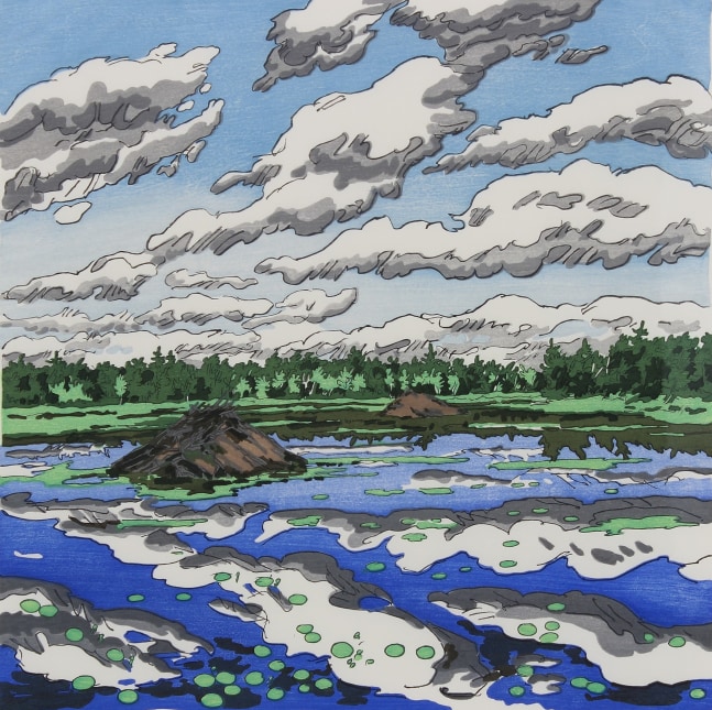 Big Flowage, 1979, woodcut on Torinoko, 18 x 18 inches