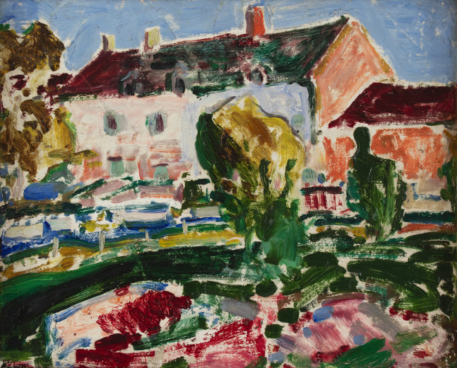 Alfred Henry Maurer, Paysage avec maison, c. 1910, oil on board, 8 1/2 x 10 5/8 inches