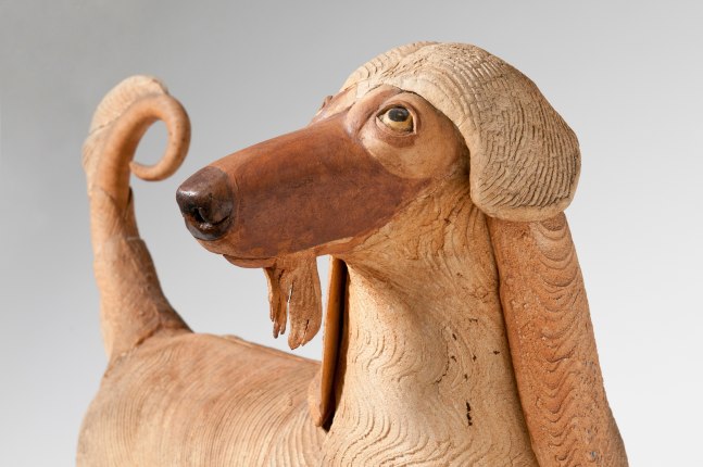 Detail view of a sculpture of a dog