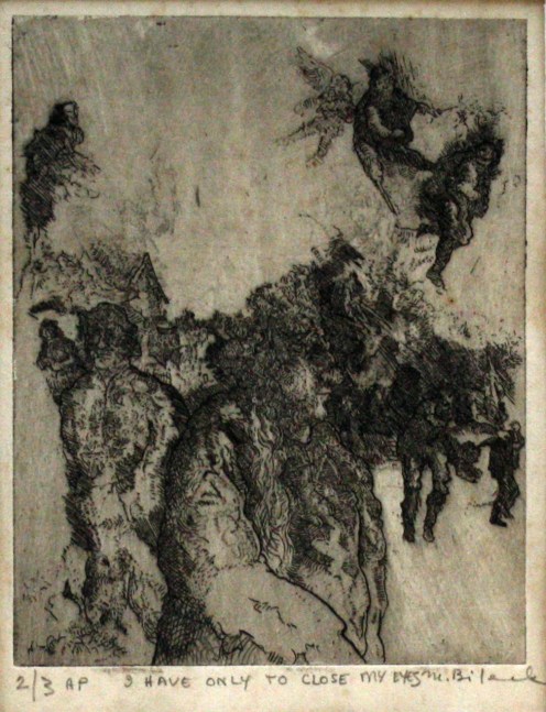 Marvin Bileck,&amp;nbsp;I Have Only to Close My Eyes,&amp;nbsp;etching and engraving, 5 x 4 inches&amp;nbsp;