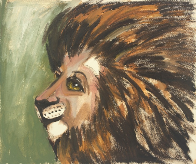 Painting on paper of the head of a lion