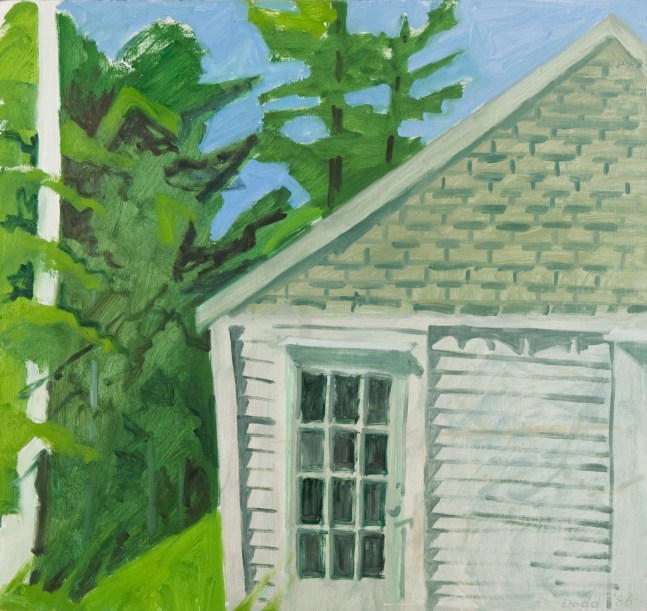 Lois Dodd, Romona&amp;#39;s Garage, 1986, oil on Masonite, 16 7/8 x 18 inches&amp;nbsp;