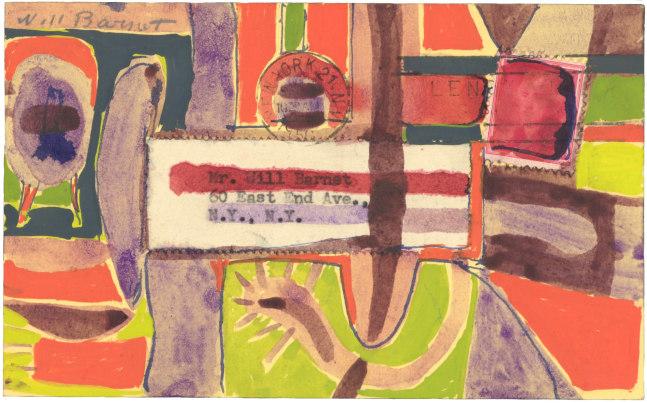 Untitled,&amp;nbsp;c. 1957, mixed media on paper, 3 7/16 x 5 9/16 inches