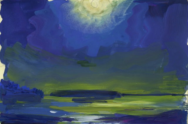 David Dewey,&amp;nbsp;Moonrise Over Moose Island, 2007, watercolor and gouache on paper, 4 1/2 x 6 1/2 inches