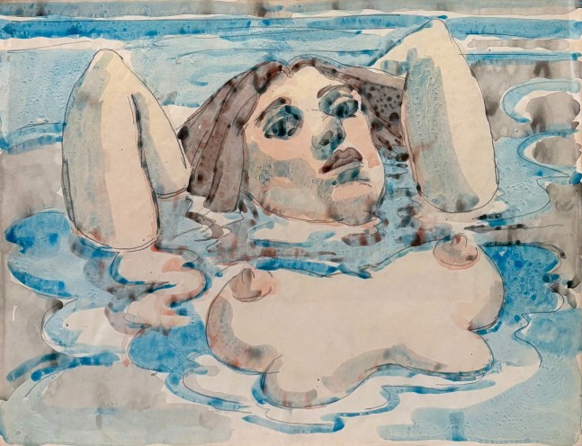 Untitled (Nude in Water), 1960s, graphite and watercolor on paper, 17 x 22 inches