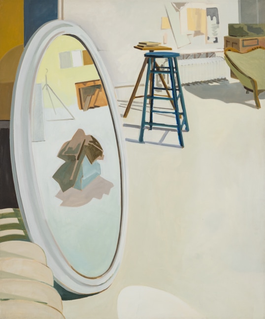 Oval Mirror, Blue Stool, 1972, oil on linen, 48 x 40 inches