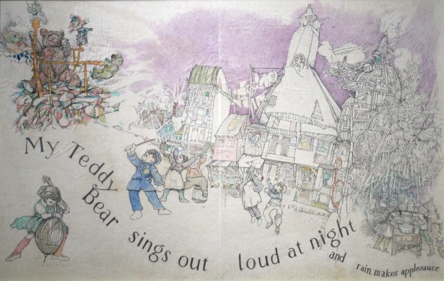 Marvin Bileck,&amp;nbsp;My Teddy Bear Sings Out loud at Night and Rain Makes Applesauce,&amp;nbsp;1964, graphite and colored pencil on paper, 9 1/4 x 14 1/2 inches