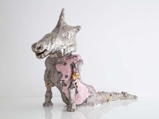JASMIN ANOSCHKIN
Platinum Yoga Unicorn, 2019
Stoneware with platinum glaze
33&amp;quot; H x 16.5&amp;quot; W x 53&amp;quot; D
