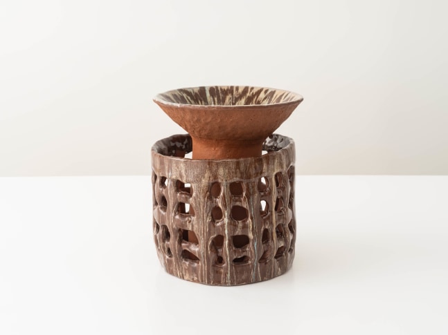 ZIMRA BEINER
Grid Funnel Vase in Two Parts, 2024
Glazed red stoneware
10&amp;quot; H x 8.75&amp;quot; Dia.&amp;nbsp;