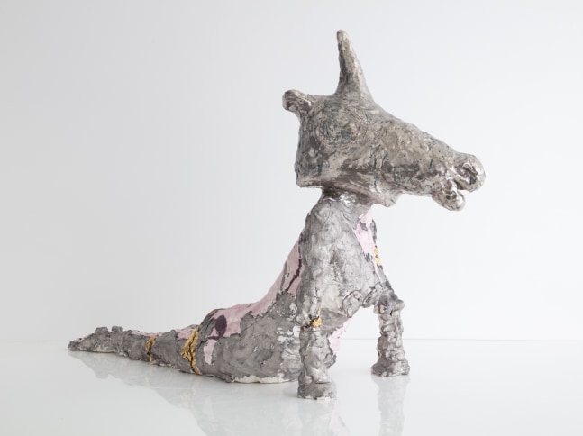 JASMIN ANOSCHKIN
Platinum Yoga Unicorn, 2019
Stoneware with platinum glaze
33&amp;quot; H x 16.5&amp;quot; W x 53&amp;quot; D