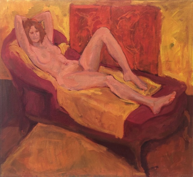 Glenn Rothman (American,1930-2007) Reclining Nude on Red Chaise