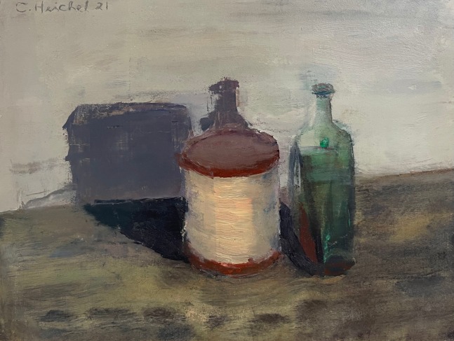 Tin and Green Glass Bottle