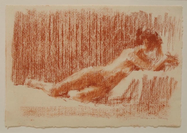 Fred Dalkey
Model Reclining and Reading, 10-12-02
sanguine Cont&amp;eacute; crayon on paper
6 5/8 x 9 9/16 in.
SOLD