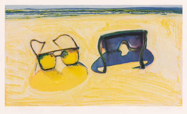 Wayne Thiebaud Beach Glasses, 1994 color soap ground and spit bite aquatints with drypoint and aquatint, A.P. 4 15 1/2 x 27 in. [image]; 24 x 34 in. [sheet]