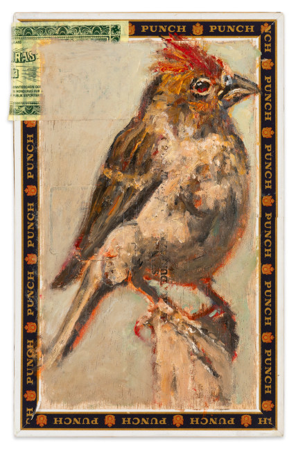 Ed Musante Red-Crested Finch / Punch, n.d. mixed media on cigar box 8 1/2 x 5 1/2 x 1 5/8 inches