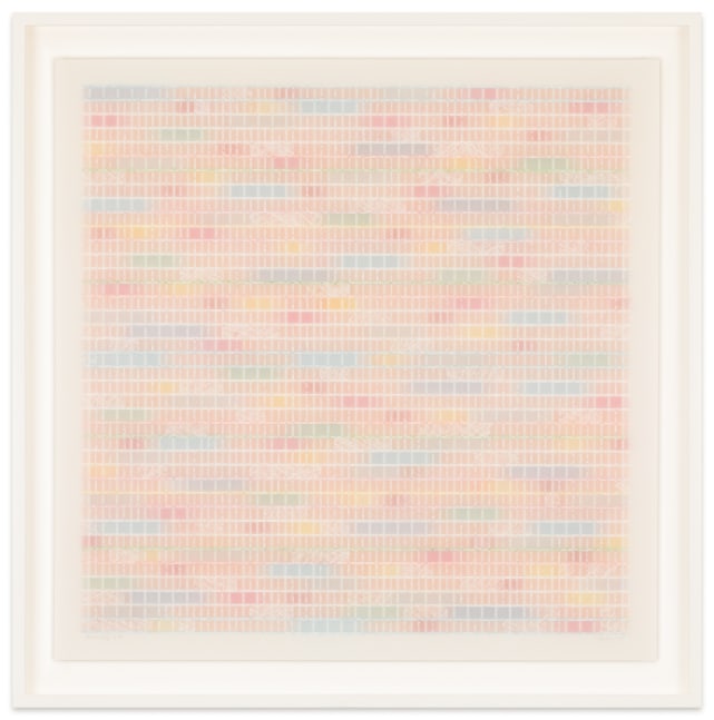 Mary Ijichi Assemblage #33, 2025 colored pencil, mylar, plastic, beads, acrylic, linen tape, and museum board 27 5/8 x 27 3/8 in. (frame)