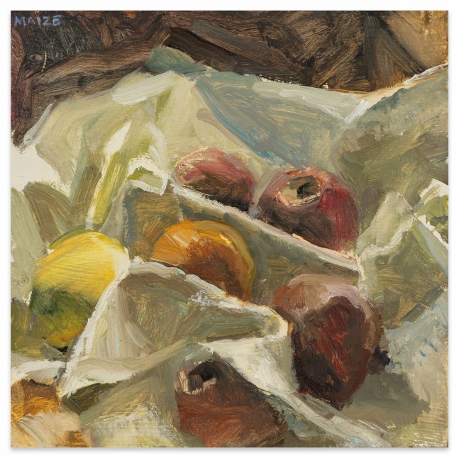 Catherine Maize |Apples in White Cloth, 2015 oil on Masonite ​​​​​​​6 x 6 in.
