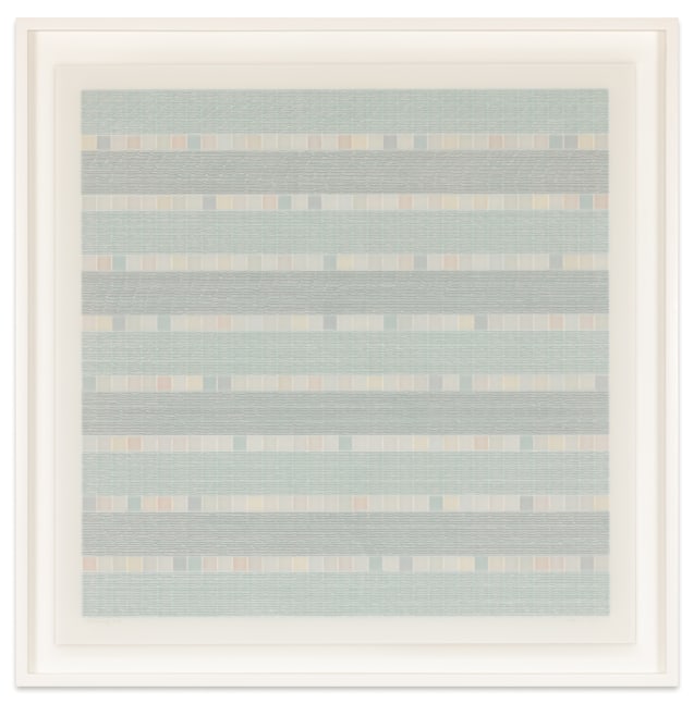 Mary Ijichi Assemblage #25, 2023 colored pencil, mylar, plastic, beads, acrylic, artist's tape, and museum board 27 3/8 x 27 3/8 in. (frame)