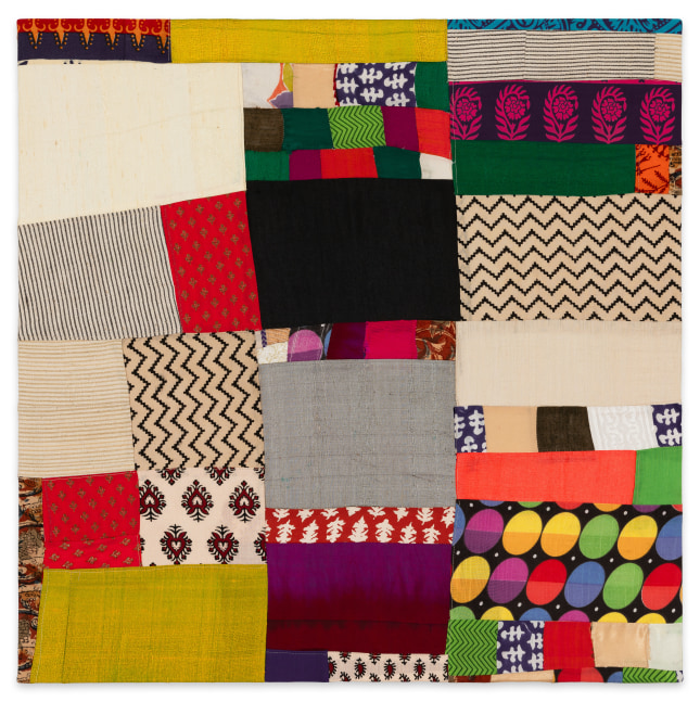 Ekta Aggarwal, Everything Moves, 2018. hand cut scrap fabric sewn on Khadi ​​​​​​​24 x 24 in.