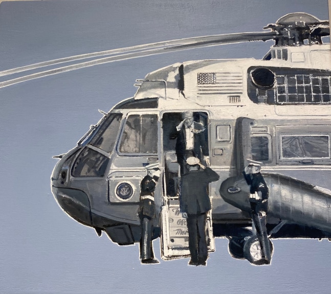 Tom Birkner Marine One; Paris Sky Blue, 2022 oil and acrylic on canvas 14 x 16 in.