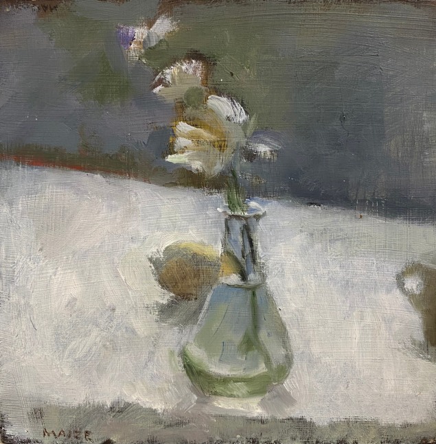 Catherine Maize Flower Vase, Lemon and Mug, 2022 oil on panel 6 x 6 in.