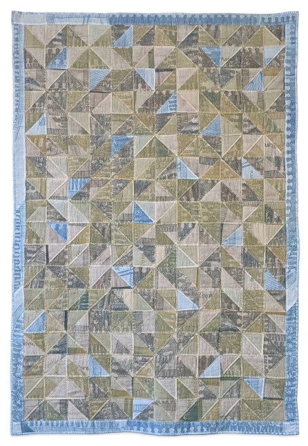 Andrew Wilson Muddy Water / Pot Liquor, 2015–2021 cyanotype on cotton, toned, hand quilted 93 x 64 in.