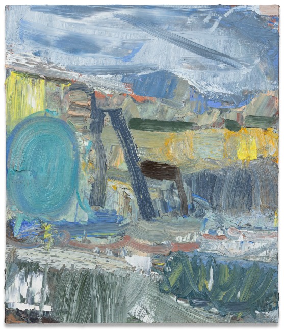 John Santoro ​​​​​​​Backyard: Spring Snow with Garden Hose, 2020 oil on canvas 28 x 24 in.