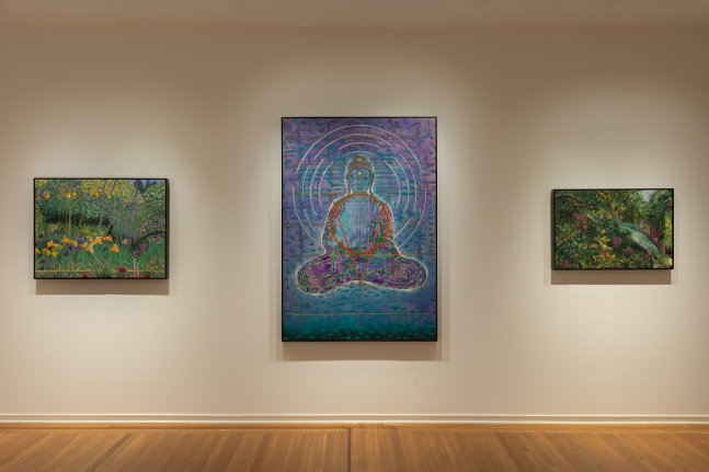 Image of installation of Arthur Okamura exhibit Buddha's Garden