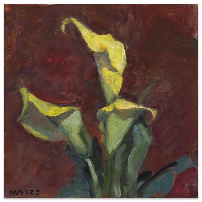 Catherine Maize &quot;Golden Calla Lilies,&quot; 2025 oil on panel 5 x 5 in.
