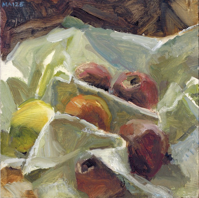 Catherine Maize |Apples in White Cloth, 2015 oil on Masonite ​​​​​​​6 x 6 in.