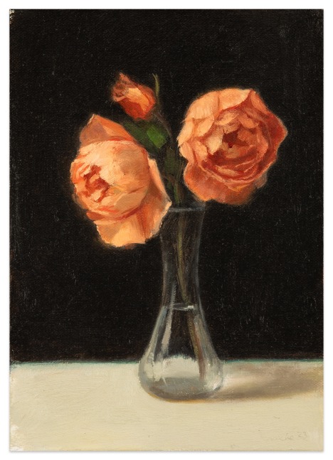 April Glory Funcke Three Emma Hamilton Roses, 2023 oil on linen panel 7 x 5 in.