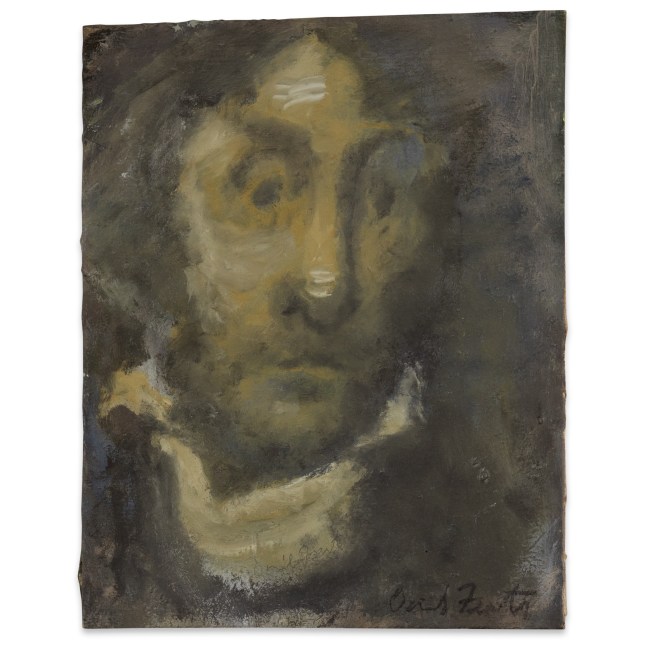 David Fertig After a Portrait by Gericault or &quot;Irrsinniger Kleptomane,&quot; 2023 oil and pastel on paper 10 1/2 x 8 1/2 in.