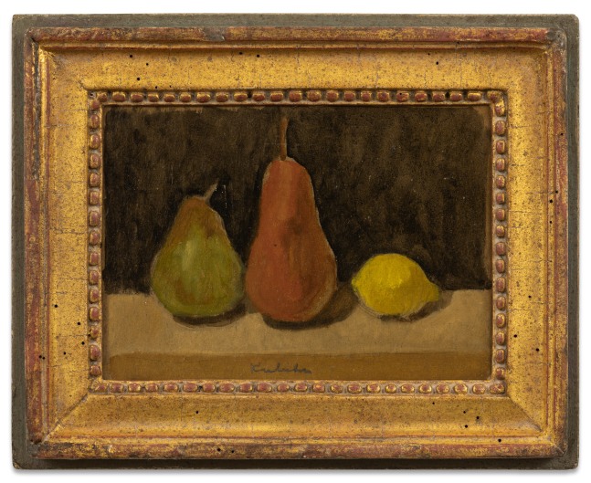 Robert M. Kulicke Two Pears and a Lemon on a Brown Surface against a Black Background, n.d. oil on cardboard 6 1/8 x 8 9/16 in.
