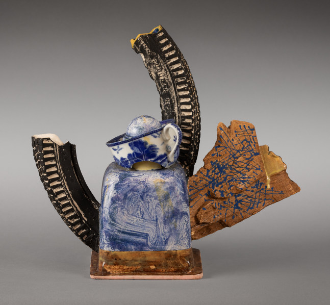 Robert Hudson Untitled (teapot with cup), n.d. glazed porcelain with found teacup 12 1/4 x 13 1/2 x 6 in.
